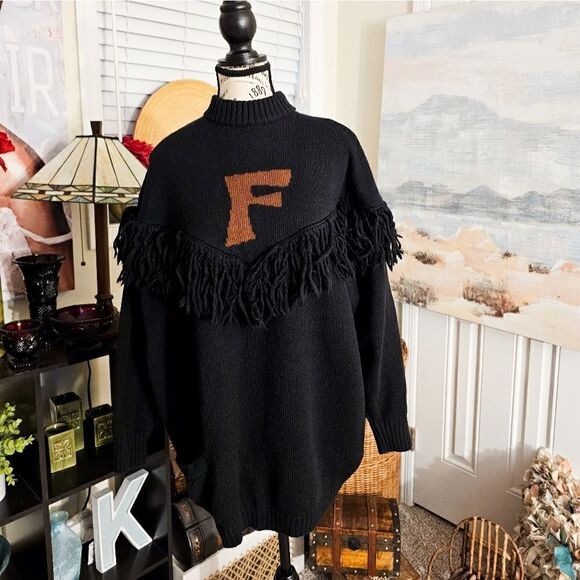 Vintage Ferretti Studio Stylish Fringe Detail Long Sleeve Sweater - Picture 8 of 14